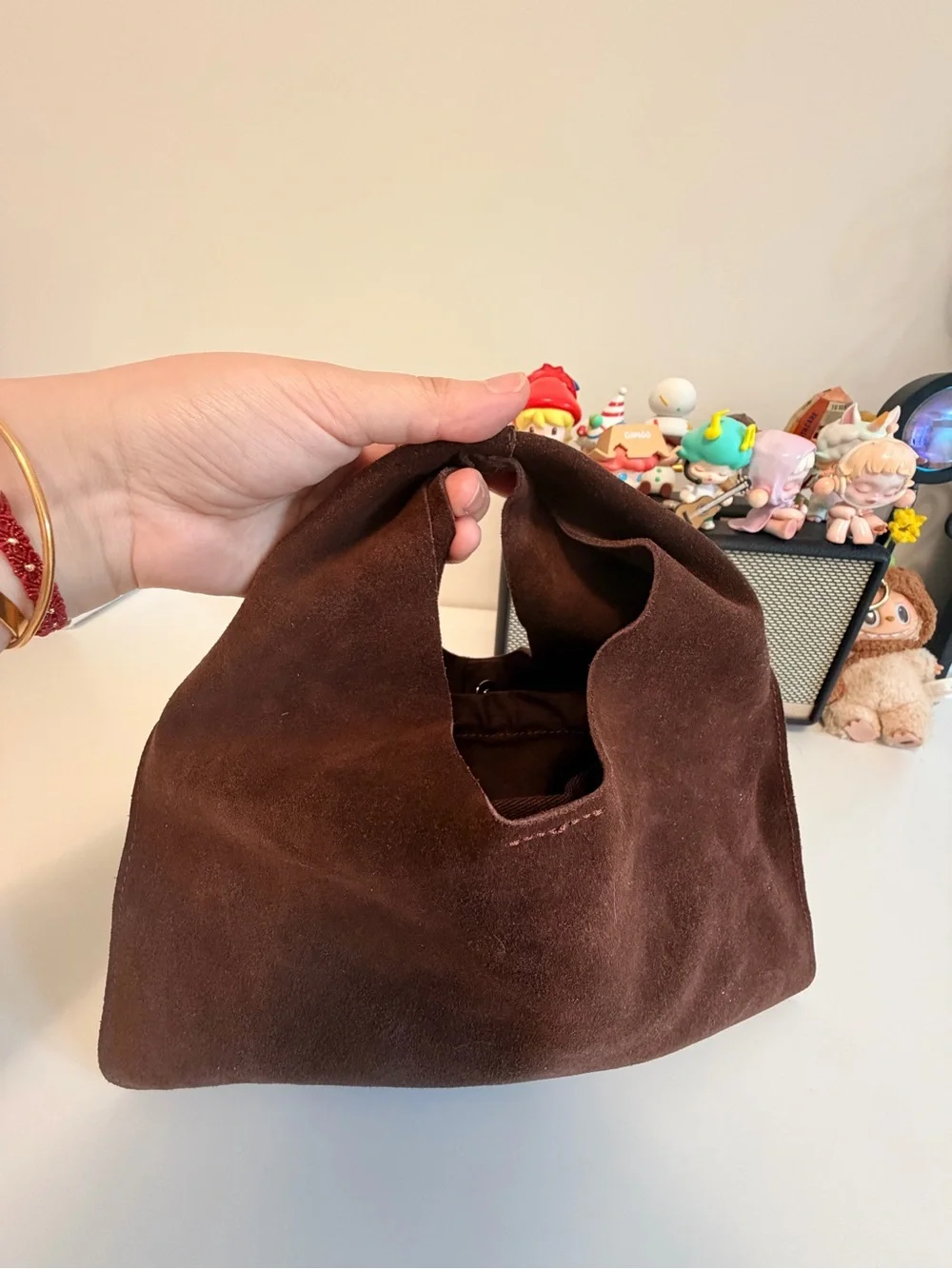 Chocolate Brown Suede Handheld Clutch